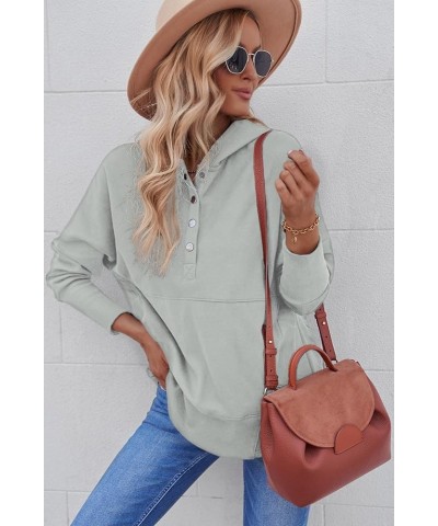 Women Casual Button V Neck Hoodies Oversized Pullover Sweatshirt Hooded Tops with Pockets Light Gray $22.43 Hoodies & Sweatsh...