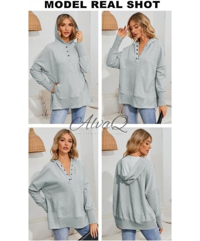 Women Casual Button V Neck Hoodies Oversized Pullover Sweatshirt Hooded Tops with Pockets Light Gray $22.43 Hoodies & Sweatsh...