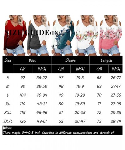 Cold Shoulder Tops for Women Deep V Neck Valentine's Day Heart Prints Long Sleeve Shirts Casual Tee Blouse Orange $9.68 Tops