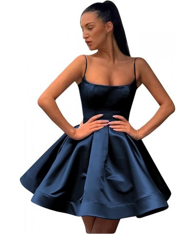 Women's Spaghetti Strap Short Satin Homecoming Dresses A-line Cocktail Prom Gown with Pockets YG154 Navy Blue $32.50 Dresses