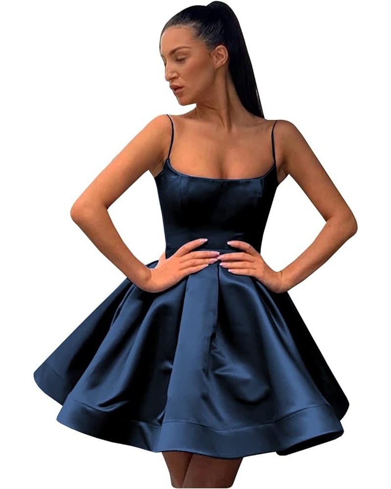 Women's Spaghetti Strap Short Satin Homecoming Dresses A-line Cocktail Prom Gown with Pockets YG154 Navy Blue $32.50 Dresses