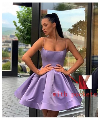 Women's Spaghetti Strap Short Satin Homecoming Dresses A-line Cocktail Prom Gown with Pockets YG154 Navy Blue $32.50 Dresses