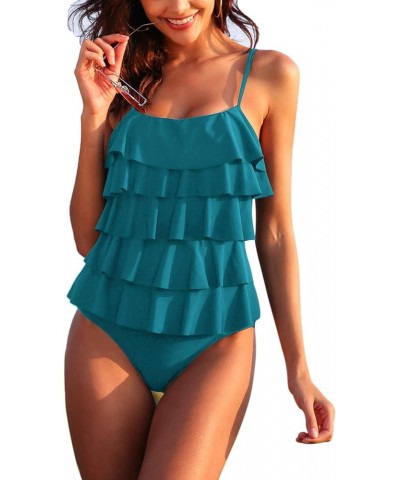 Ruffle Swimsuit Women One Piece Bathing Suits Tummy Control Flounce Swimwear Vintage Swimsuits Monokinis Blue-green $14.35 Sw...