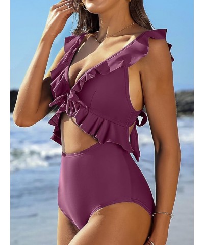 Womens Ruffle Cut Out One Piece Swimsuits Strappy Monokinis Swimwear Bathing Suits 1 Fuchsia $13.62 Swimsuits