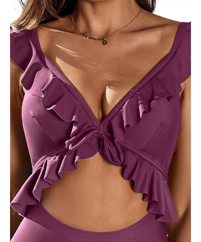 Womens Ruffle Cut Out One Piece Swimsuits Strappy Monokinis Swimwear Bathing Suits 1 Fuchsia $13.62 Swimsuits