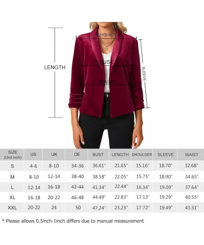 Women's Velvet Blazer 3/4 Ruched Sleeve Jacket Shawl Lapel Open Front Casual Blazers Jackets Purple $19.78 Blazers