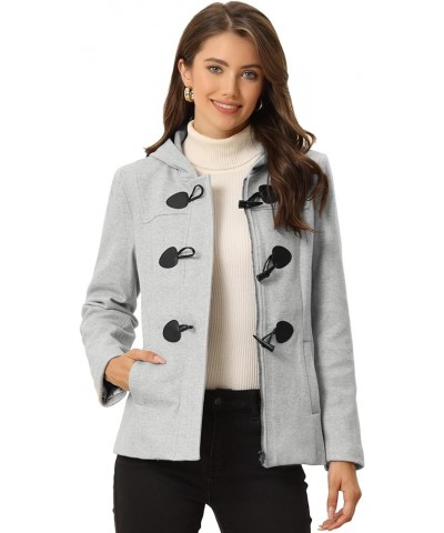 Women's Casual Winter Outwear Hooded Button Peacoat Toggle Duffle Coat Gray $31.24 Coats