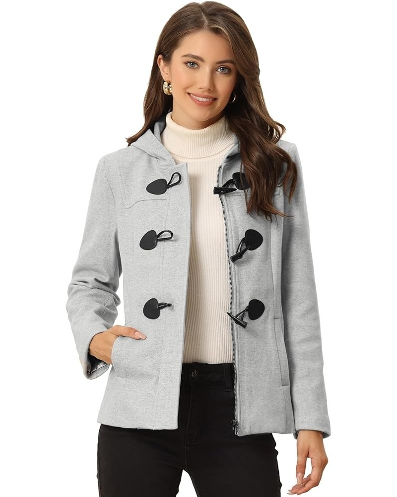 Women's Casual Winter Outwear Hooded Button Peacoat Toggle Duffle Coat Gray $31.24 Coats