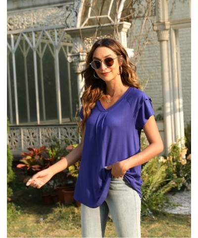 Women's Petal Sleeve Tops V Neck Short Sleeve Shirts Cute Summer Casual T-Shirts Loose Fit Blouses Ruffle Sleeve/Beige Daisy-...