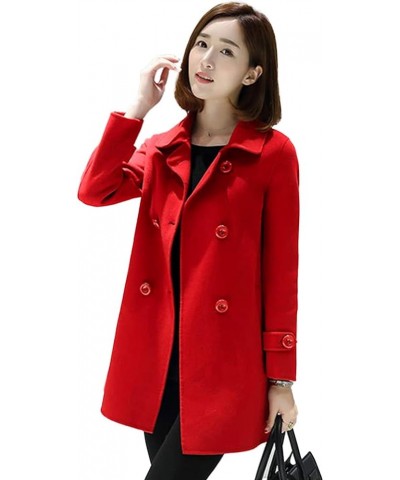 Womens Fall Winter Wool Coats Double Breasted Midi Peacoat Trench Coats Red 01 $25.84 Coats