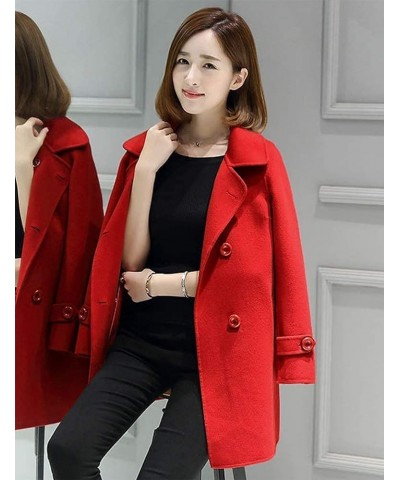 Womens Fall Winter Wool Coats Double Breasted Midi Peacoat Trench Coats Red 01 $25.84 Coats