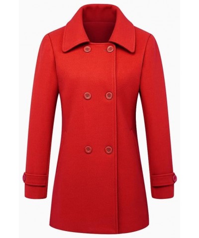 Womens Fall Winter Wool Coats Double Breasted Midi Peacoat Trench Coats Red 01 $25.84 Coats