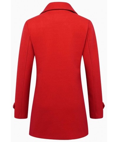 Womens Fall Winter Wool Coats Double Breasted Midi Peacoat Trench Coats Red 01 $25.84 Coats