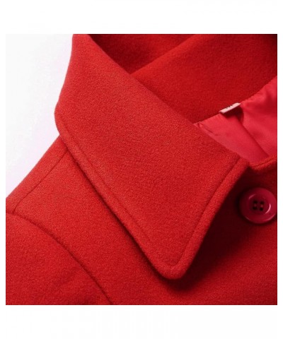 Womens Fall Winter Wool Coats Double Breasted Midi Peacoat Trench Coats Red 01 $25.84 Coats