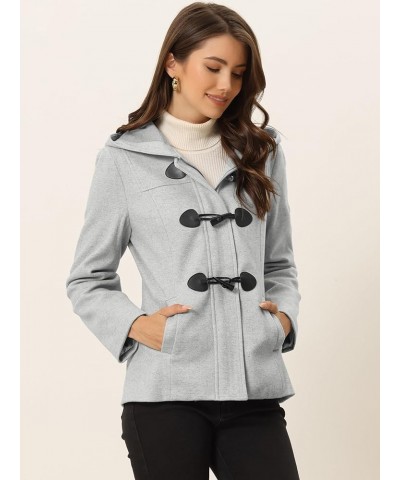 Women's Casual Winter Outwear Hooded Button Peacoat Toggle Duffle Coat Gray $31.24 Coats