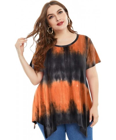 Womens Plus Size Casual Tunic Tops Summer Short Sleeve Shirts for Women Flowy Hankerchief Hemline T06-black $12.44 Tops