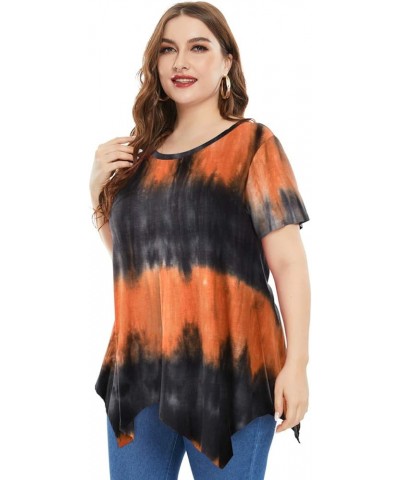 Womens Plus Size Casual Tunic Tops Summer Short Sleeve Shirts for Women Flowy Hankerchief Hemline T06-black $12.44 Tops