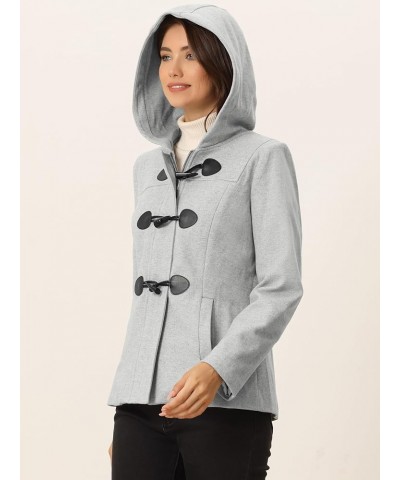 Women's Casual Winter Outwear Hooded Button Peacoat Toggle Duffle Coat Gray $31.24 Coats