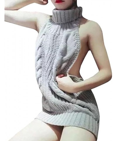 Japan Style Women's Turtleneck Pullover Deep V-Neck Sleeveless Knitted Hi Low Anime Sweater Vest Top Type 1 Grey $12.00 Sweaters