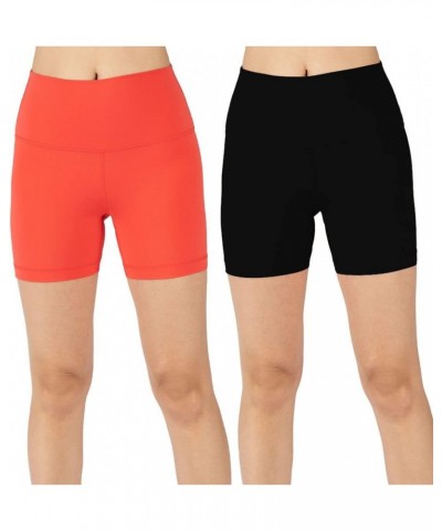 Lux High Waist Squat Proof Biker Short - 2 Pack 5", 7 Cayenne/Black 5" Elastic Free $9.43 Activewear