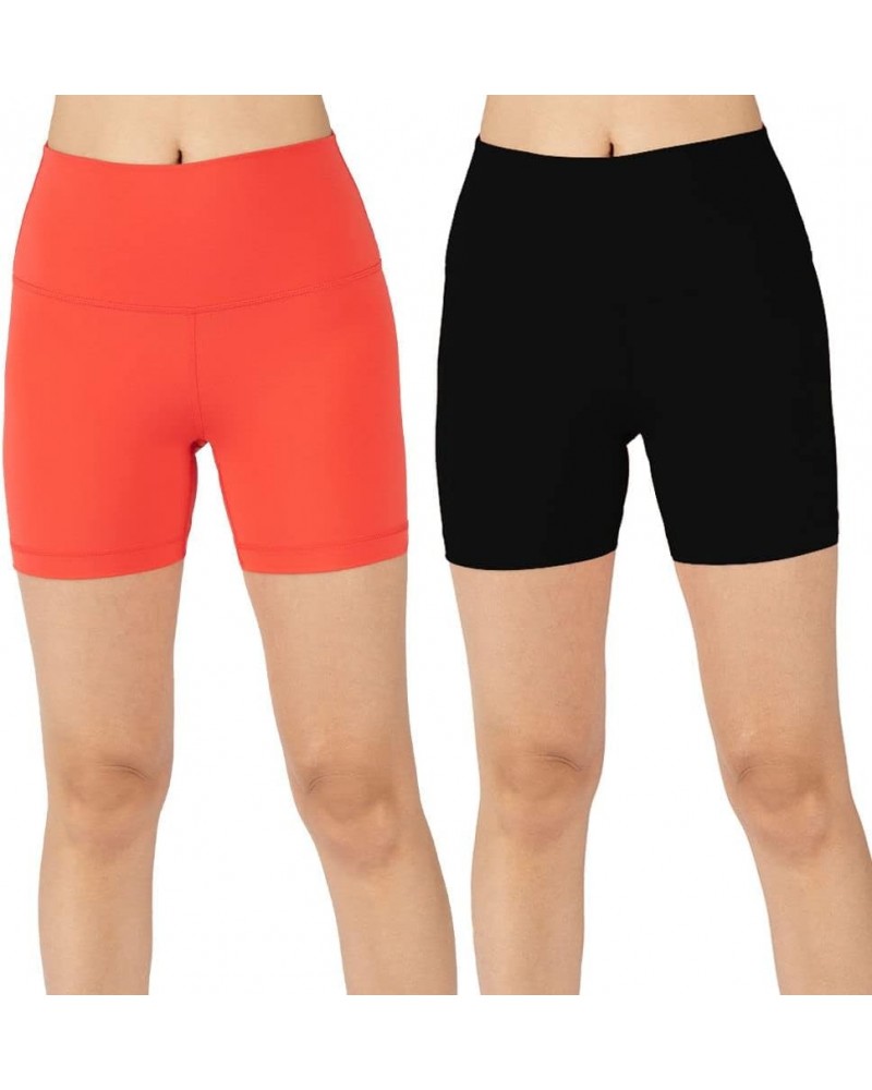 Lux High Waist Squat Proof Biker Short - 2 Pack 5", 7 Cayenne/Black 5" Elastic Free $9.43 Activewear