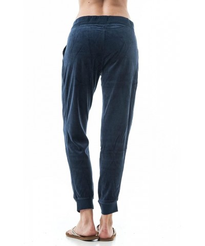 Drawstring Velvet Velour Front Slant Pockets Casual Joggers Pants Navy $9.93 Activewear