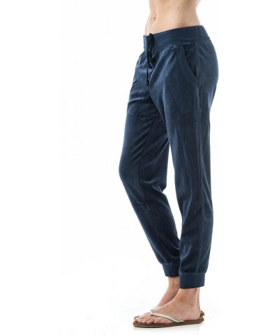 Drawstring Velvet Velour Front Slant Pockets Casual Joggers Pants Navy $9.93 Activewear