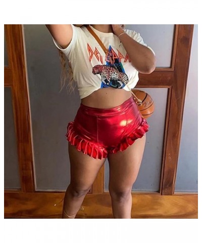 Women PU Faux Leather Bandage Short Trousers Low Waist Skinny Latex Leggings Lace Up Shorts Clubwear Z-red $17.86 Leggings