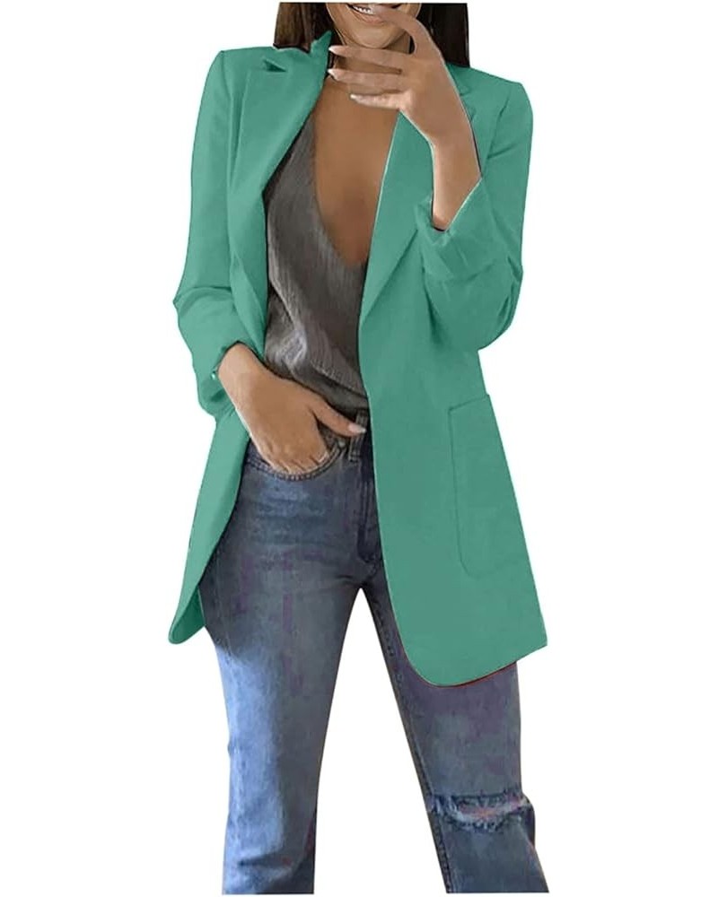 Solid Color Blazers for Women Fashion Casual Open Front Notch Lapel Blazer Women Office Clothes Job Interview Outfits Green $...