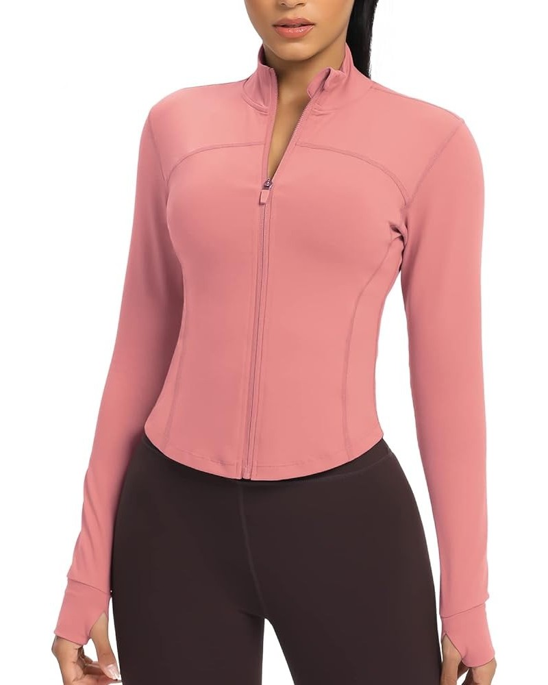 Women's Lightweight Zip Up Workout Jackets Yoga Cropped Running Gym Track Athletic Jacket with Thumb Holes Hazy Rose $18.89 J...