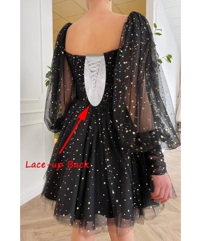 Women's Sparkle Starry Tulle Homecoming Dresses Puffy Sleeve Short Prom Dresses Party Gowns for Teens B-hot Pink $30.08 Dresses