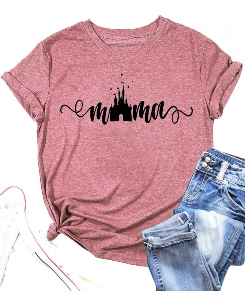 Mama Tshirt for Women Magic Kingdom Mom Shirts Funny Mommy Short Sleeve Graphic Tee Mothers Blouse Tops Pink $10.00 T-Shirts