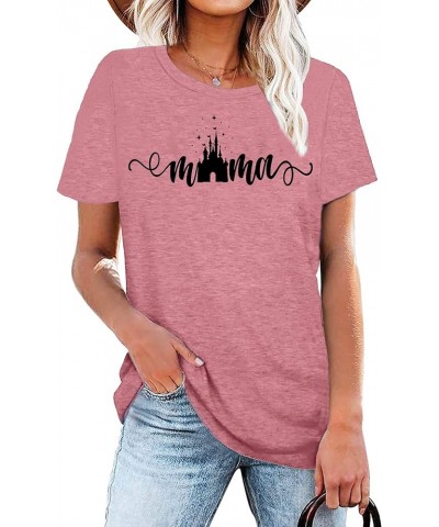 Mama Tshirt for Women Magic Kingdom Mom Shirts Funny Mommy Short Sleeve Graphic Tee Mothers Blouse Tops Pink $10.00 T-Shirts