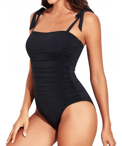 Women Tummy Control One Piece Swimsuits Ruched Slimming Bathing Suits Vintage Swimwear Black 1 $17.20 Swimsuits