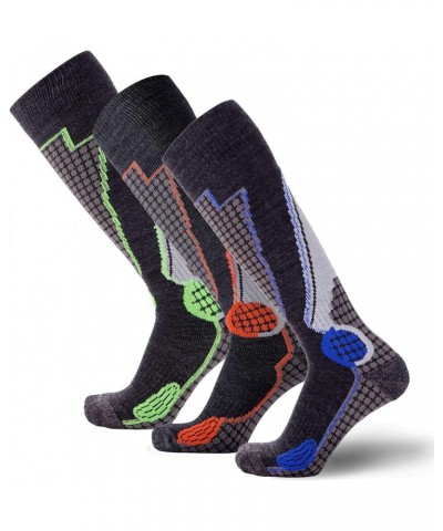 High Performance Wool Ski Socks - Thermal Warm Merino Wool OTC Sock, Men Women 3 Pairs - Black/Blue(1)+black/Neon Green(1)+bl...