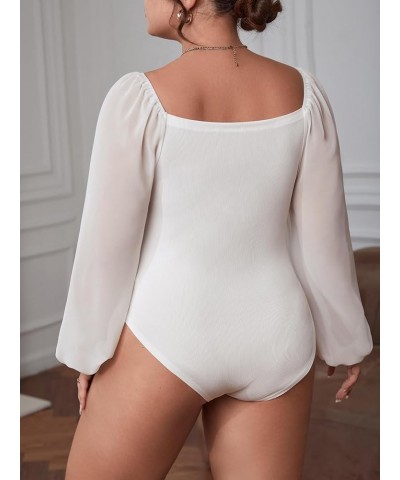 Plus Size Lantern Long Sleeve Bodysuit for Women Ruched Tie Tops Sweetheart Blouses Shirts One Piece Jumpsuit Plain White $16...