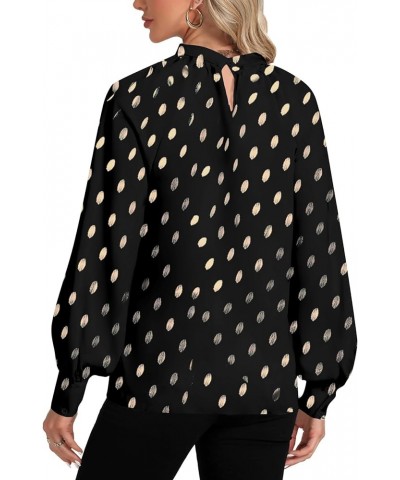 Women's Polka Dots Twist Neck Long Raglan Sleeve Workwear Blouse Shirt Top Black $23.39 Blouses