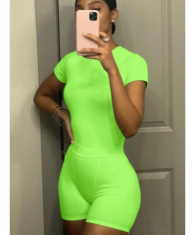 Two Piece Outfits for Women Fitted Crew Neck T-shirt High Waist Leggings Biker Shorts Matching Sets Streetwear Neon-shorts $1...