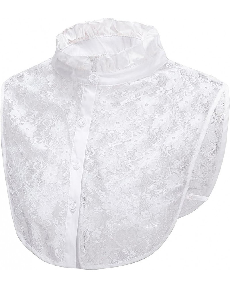 Student's Sweet Pleated Ruffled Lace Half Shirt False Collar Choker Tie White $5.93 Blouses