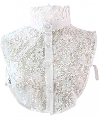 Student's Sweet Pleated Ruffled Lace Half Shirt False Collar Choker Tie White $5.93 Blouses