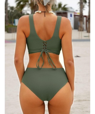 Women Two Piece Bikini Set High Waisted Swimsuit Tie Front Back Cheeky Bathing Suit Summer Scoop Swimwear Arym Green $11.79 S...