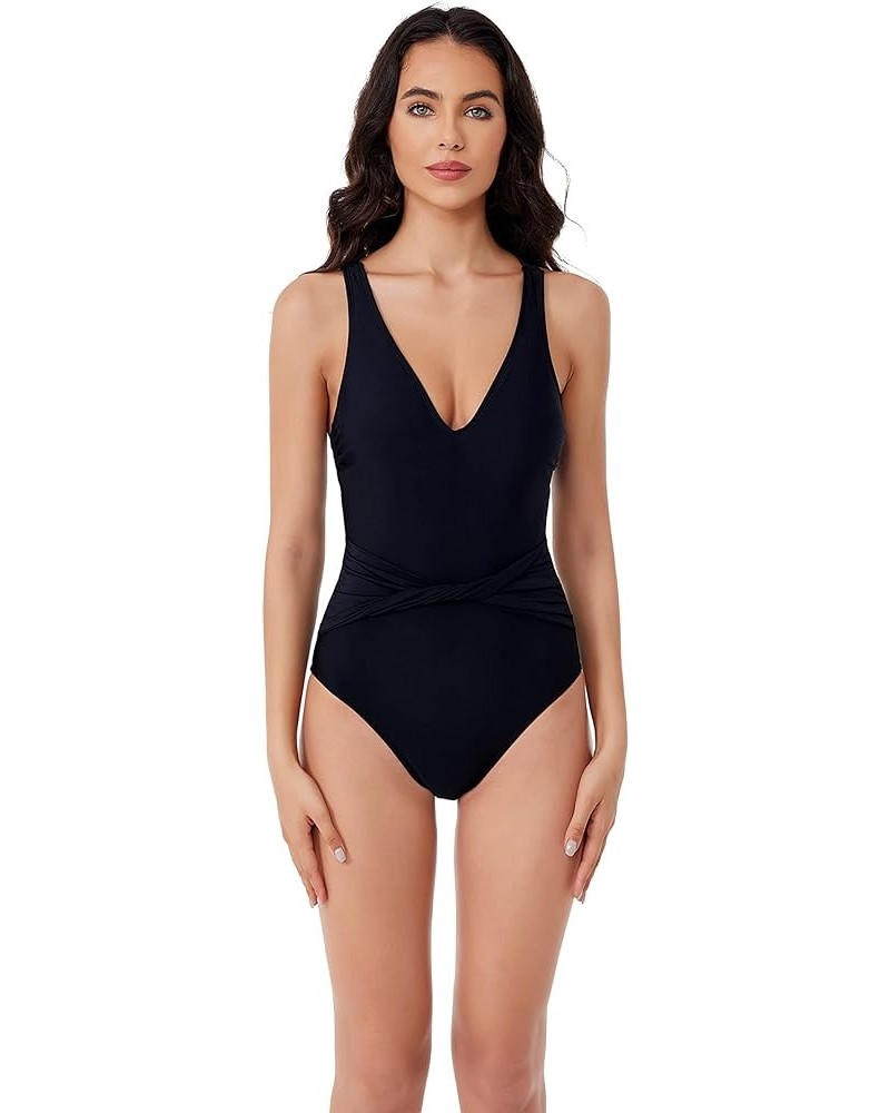 Tori Twist - Women's One Piece Swimsuit with Plunge Neckline and Twist-Front, Bathing Suits for Women Black $23.65 Swimsuits