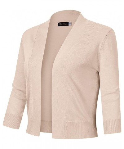 Women's 3/4 Sleeve Cropped Cardigan Sweaters Open Front Knit Short Bolero Shrugs Beige $10.00 Sweaters