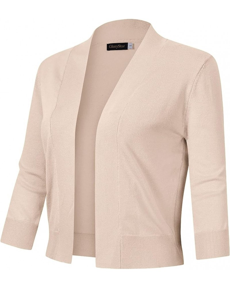 Women's 3/4 Sleeve Cropped Cardigan Sweaters Open Front Knit Short Bolero Shrugs Beige $10.00 Sweaters