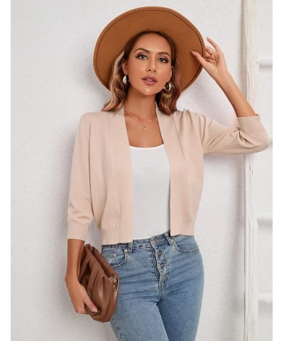 Women's 3/4 Sleeve Cropped Cardigan Sweaters Open Front Knit Short Bolero Shrugs Beige $10.00 Sweaters