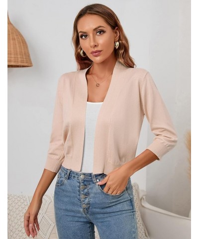 Women's 3/4 Sleeve Cropped Cardigan Sweaters Open Front Knit Short Bolero Shrugs Beige $10.00 Sweaters