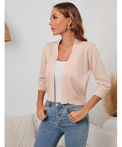 Women's 3/4 Sleeve Cropped Cardigan Sweaters Open Front Knit Short Bolero Shrugs Beige $10.00 Sweaters