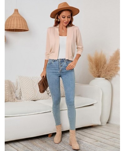 Women's 3/4 Sleeve Cropped Cardigan Sweaters Open Front Knit Short Bolero Shrugs Beige $10.00 Sweaters