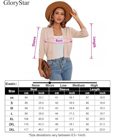 Women's 3/4 Sleeve Cropped Cardigan Sweaters Open Front Knit Short Bolero Shrugs Beige $10.00 Sweaters