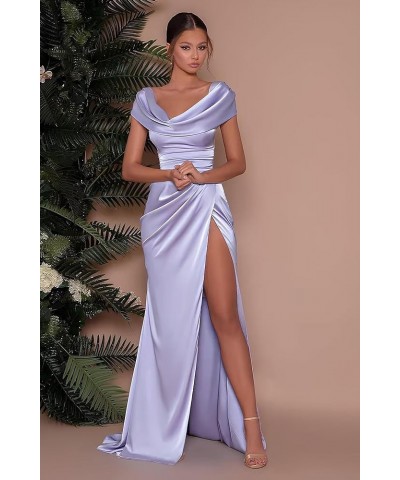 Women's Satin Prom Dress with Slit Off The Shoulder Mermaid Corset Evening Formal Party Gowns Sky Blue $27.30 Dresses